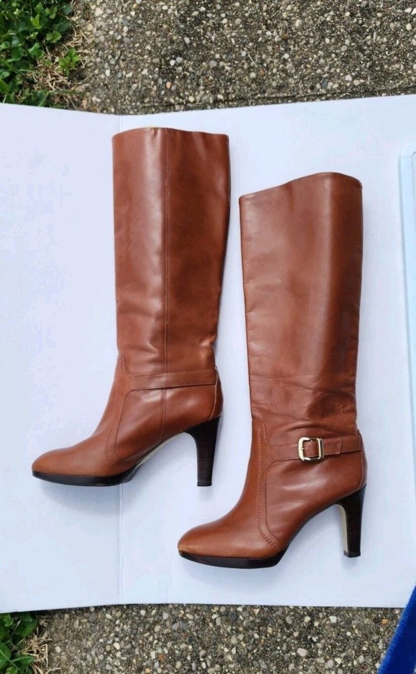 Alex Marie Knee High Brown Leather Boots Size 8.5 M Heeled Chic Cute Western